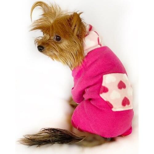 Pink Hearts Fleece Jumpsuit for dogs, For Small Breeds, Dog Clothes, Pet Clothes