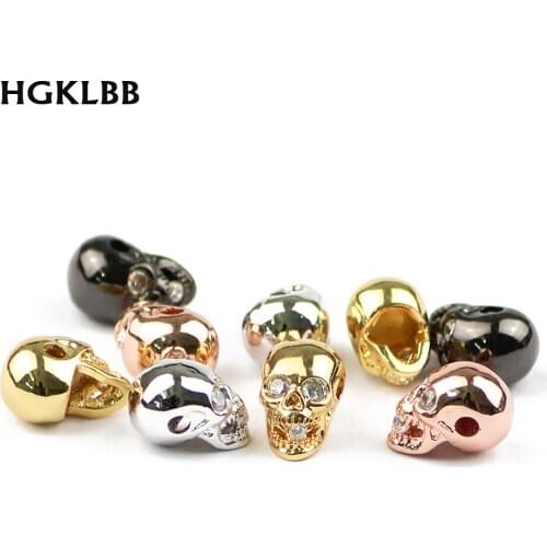 HGKLBB zircon Inlay Eye Skull Pendants Copper beads Spacer 4pcs charms Loose beads for Jewelry making bracelet DIY Findings