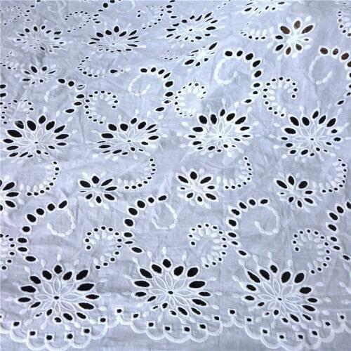 145cm Wide Flower Eyelet Embroidered Cotton Lace Fabric In Ivory White Bridal Dress Fabric 1 Yard