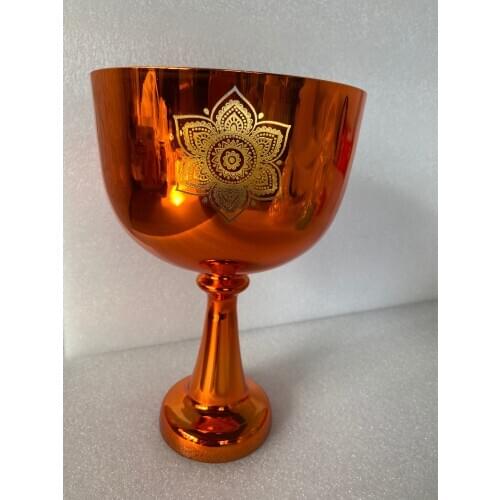 4th octave shinny orange color "D" note crystal singing chalice with Sacral chakra 432Hz