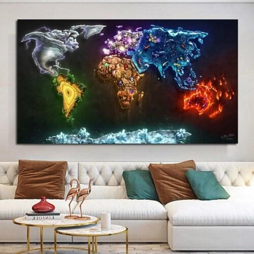 Colorful Abstract Map Pictures Canvas Painting Wall Art For Living Room Home Decoration Sea Fish Clouds Posters And Prints