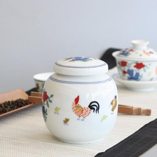 Archaistic Rooster Tea Caddy Ceramic Canister Coffee Jar Kitchen Sealed Sugar Storage Tank Pu'er Black Tea Green Tea Box