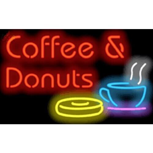Coffee Cup And Donuts Custom Handmade Real Glass Tube Drinks Bar Cafe Store Advertise Decoration Display Sign Neon Light 24"X20"