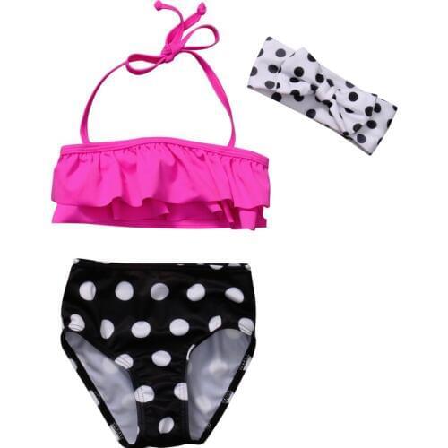 3pcs Set Summer Kids Baby Girls Polka Dot Bikini Set Swimwear Swimsuit Bathing Suit Swimming Clothes