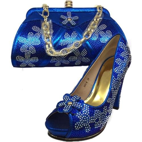 Royal Blue Shoes and Bag Sets for Women Italian Ladies Shoes and Bag Set Decorated with Rhinestone African Wedding Shoes and Bag