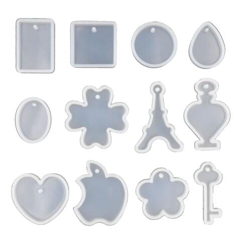 Neclace pendant with hole Resin Silicone Mould handmade tool epoxy resin molds Square tower round key clover