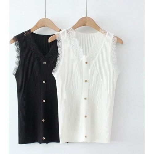 Large Size Womens Summer New Loose-fitting Thin Knitted Ice Silk Lace Diamond Buckle Vest 2021 Sexy Black White Tanks Tops