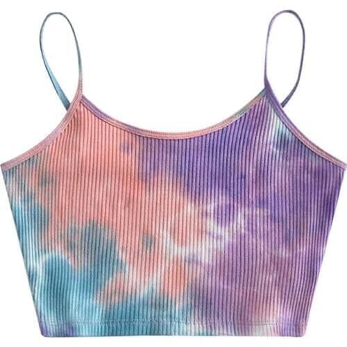 Tie-Dye Tank Tops Female Summer Sexy Elastic Strap Crop Tops Backless Fashion Elegant Chic Streetwear Club Camisole Party Vest