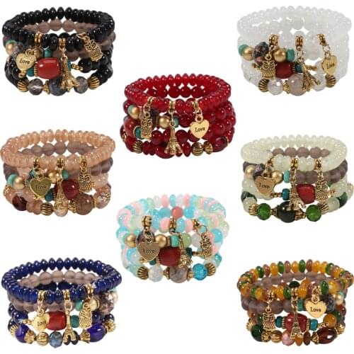 Bohemian Travel Theme Multi-layer Letter Love Eiffel Tower Charms Beaded Bracelet Female Womens Party Gift Jewelry Wholesale