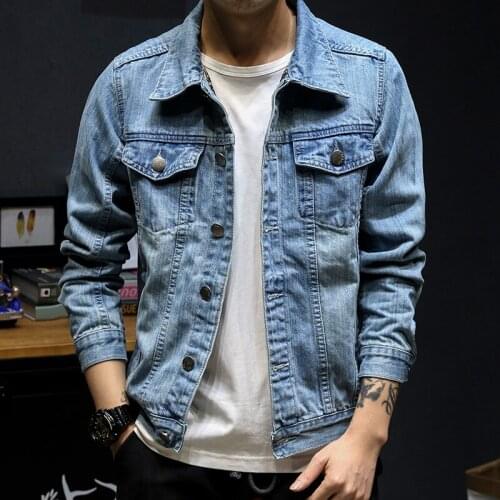 Spring Autumn New Men Fashion Denim Jacket Ripped Cowboy Casual Blue Jeans Coat Male Slim Fit Outerwear Brand Clothing