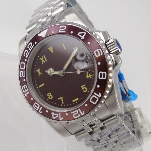 Bliger 40mm Brown Face Sapphire Mens Automatic Watch Japan Miyota 8215 Movement California Dial Jubilee Bracelet Ceramic Insert