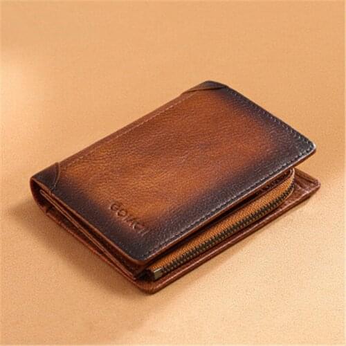 RFID Men Wallets Slim Genuine Leather Vintage Short Male Purse Zip Coin Pouch Cards Wallet Designer Wallet Men Billetera Hombre