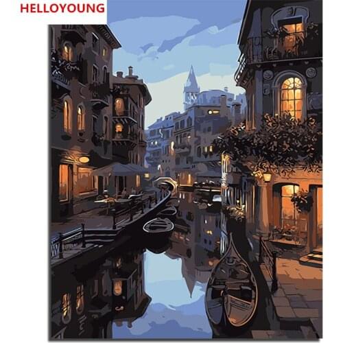 Frameless Venice Night Landscape DIY Digital Oil Painting By Numbers Europe Abstract Canvas Painting For Living Room Wall Art