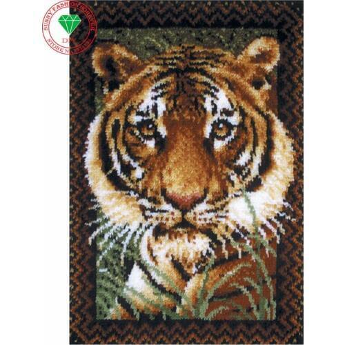 DIY Unfinished Crocheting Yarn Mat Latch Hook Rug Kits for kids Floor Mat Big Tiger Picture Carpet Set tapestry big Size 85x65cm