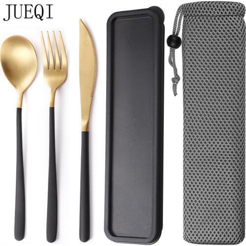 JueQi Korean Tableware Cutlery Set Dinner S poon Fork Sets 18/8 Stainless Steel Western Gold Dinnerware Set
