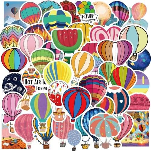 50pcs Colorful Fire Hot Air Balloon Stickers For Notebooks Notepad Stationery Cute Sticker Scrapbooking Material Craft Supplies