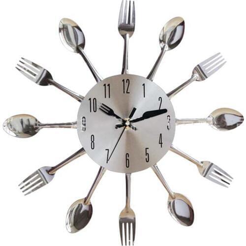 Stainless Steel Knife Fork Spoon Kitchen Restaurant Wall Clock Home Decoration Wall Clocks Multifunctional Tools