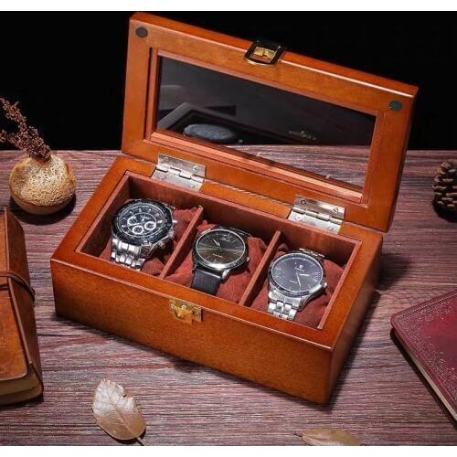 New 3 Slots Wood Watch Display Box Organizer Brown Watch Wooden Case Watch Storage Packing Gift Boxes Jewelry Case