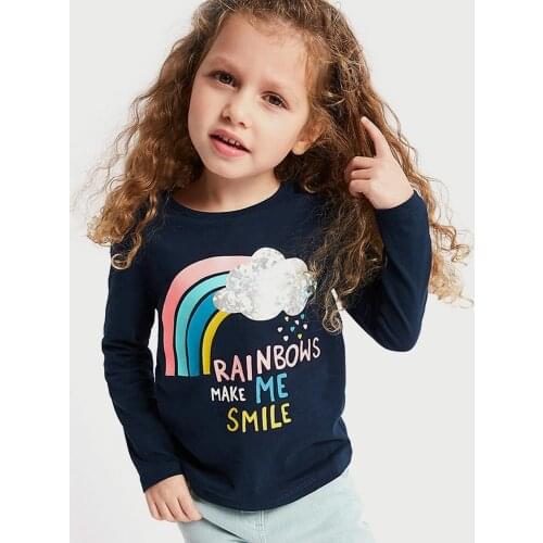 Girls Clothes Spring Autumn Cotton Long-Sleeved T-Shirt Childrens Clothing Girl Rainbow Clouds Bottoming Shirt 2-7 Years Old