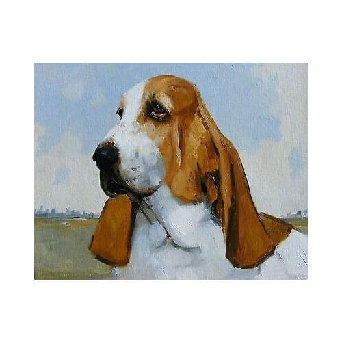 Portrait of a basset hound dog ORIGINAL art - TOP art oil painting--24 inch art painting # TOP animal HOME Decor OIL ON CANVAS