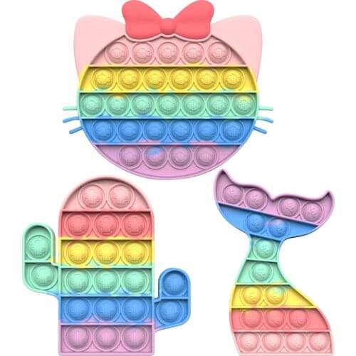 Push Bubble Sensory Fidget Toy Box Rainbow Cat Cartoon Figet Stress Reliever Toys Adult Child Funny Anti Stress Relax Toys