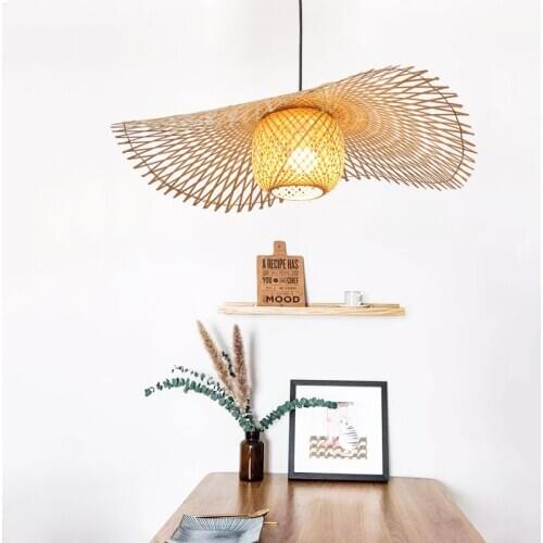 Manual decoration lamp sitting room bedroom study teahouse zen tea restaurant stores bamboo weaving straw hat droplight