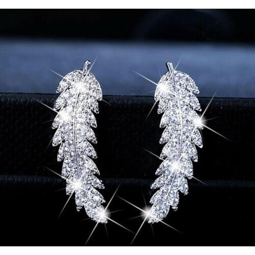 2020 Retro Stereo Feather Angel Wings Earring Oorbellen Brinco Earing Zircons Inlaid Leaf Piercing Earrings
