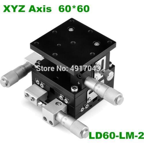 XYZ 3 Axis 60mm LD60-LM-2 Linear Stage Trimming Platform Bearing Tuning Sliding Table 60*60mm XYZ60-LM-2 double cross rail