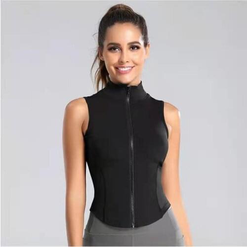 New Spring And Summer Vest Style Womens Stand-Up Collar Zipper Vest Running Sports Fitness Yoga Clothes