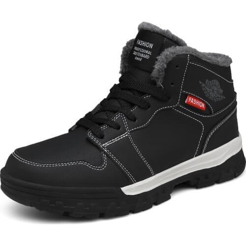 Winter Men Boots Anti-Skidding Leather Shoes Men Men Shoes Plush Snow Boots Outdoor Walking Shoes Wear-resisting Man Boot Shoes