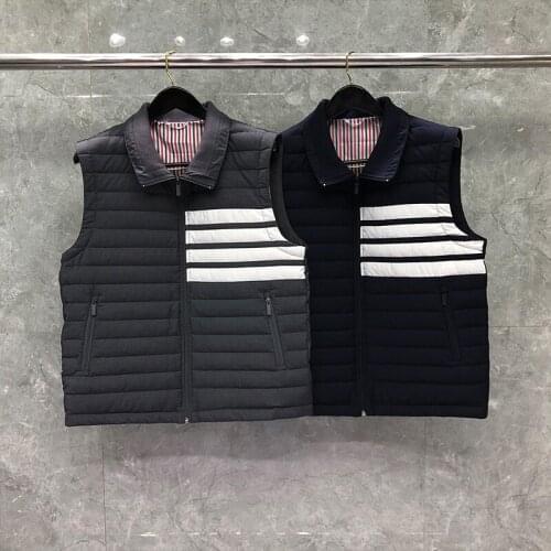 2021 Fashion Brand Men Down Coats Slim Fit Short Down Jacket Turn Down Collor Striped Down Vest Casual Winter Clothing