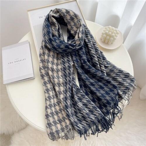 2021 Winter Knitted Scarf Women Warm Pashmina Cashmere Shawls and Wraps Luxury Tassel Plaid Bufanda Female Fashion Stoles
