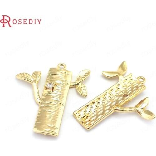 39625)6PCS 21x24MM 24K Gold Color Brass and Zircon Tree Charms Pendants Jewelry Making Supplies Diy Findings Accessories