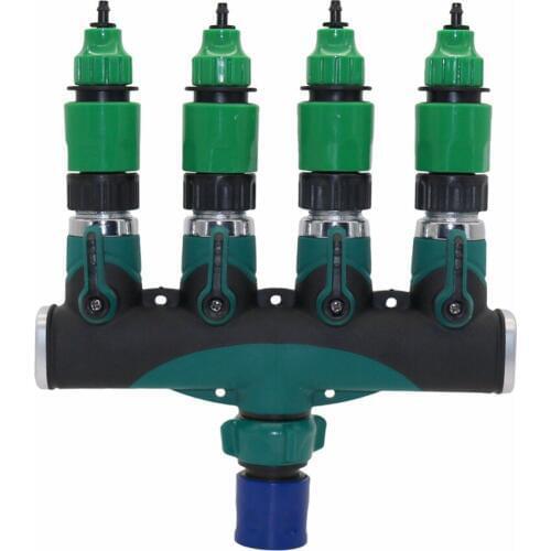 3/4"4-Way Splitter Connectors with Valve 4/7mm 8/11mm Hose Connection American Standard Thread Garden Water Agriculture Fittings