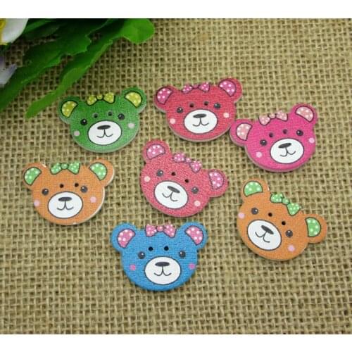 50Pcs Mixed Wood Bear Sewing Buttons For Kids Clothes Scrapbooking Decorative Wooden Botones Crafts Needlework DIY Accessories