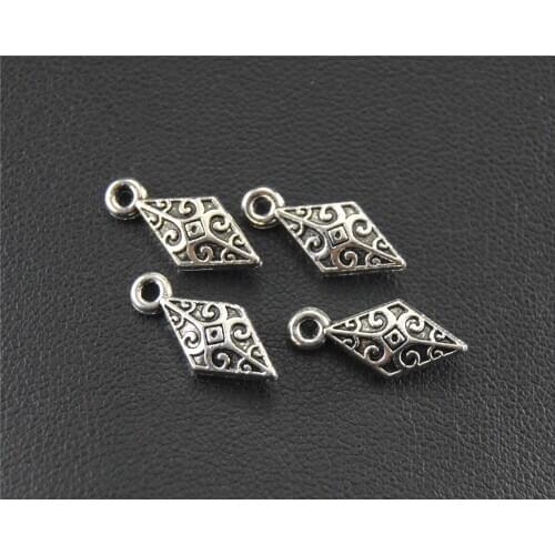 50pcs Silver Color rhombus shape drop Charm Pendant DIY Necklace Bracelet Bangle Findings 5x14mm A1481
