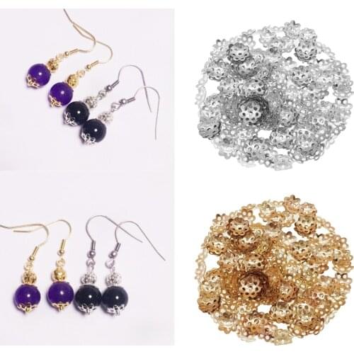 600Pcs Iron Silver Gold Plated Filigree Flower Bead Caps 6mm/8mm For DIY Silk Thread Jewellery Making