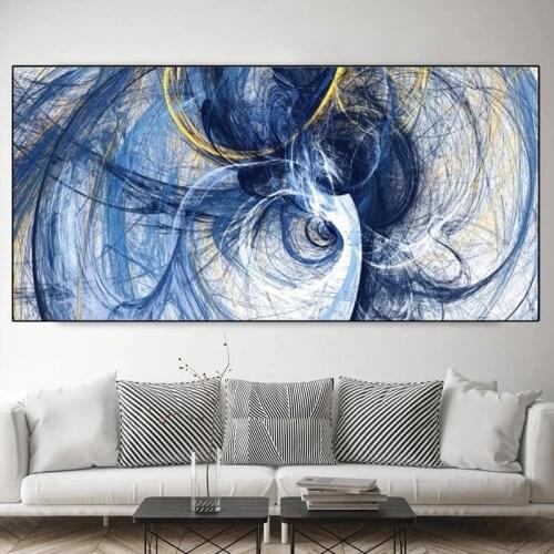 Abstract Blue Lines Posters and Prints Blue Wall Art Modern Creative Oil Painting on Canvas for Living Room Decor Pictures
