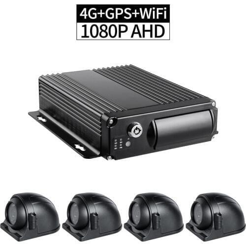 Free Shipping 4CH AHD 1080P Car DVR 256G SD Card 4G LTE WiFi Remote Monitor GPS Track with 4pcs Outdoor Cameras for Bus