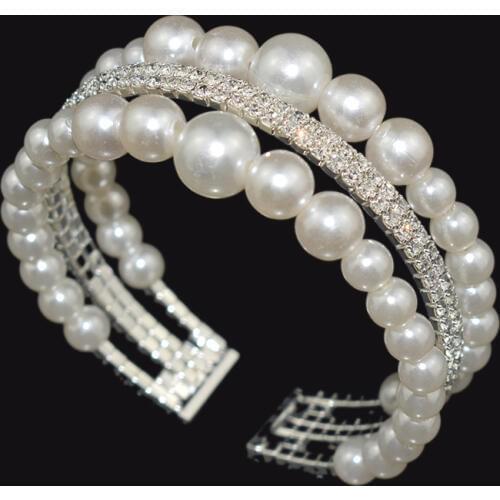 Free shipping Elegant Trendy Womens/Girls Silver Plated Pearl Rhinestone Cuff Bangles Crystal Bracelets & Bangles Jewelry Gift
