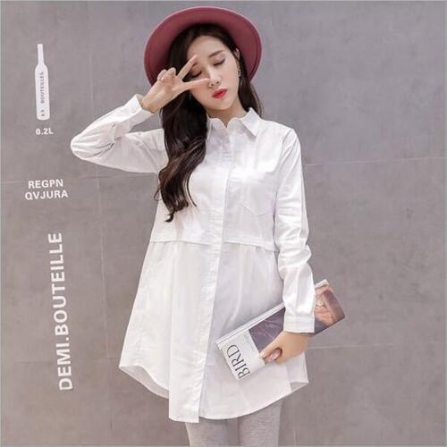 2019 Spring Summer Fashion White Cotton Maternity Blouses A Line Loose Shirts Clothes for Pregnant Women Pregnancy Tops QV821