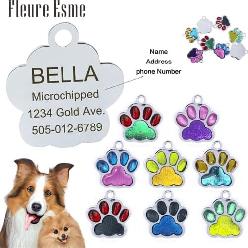 Customized Key Collar Pendant Dog Tag Engraved Color paw print Keyring Cats Kitten Address Pet ID Tags For Dogs Puppy Keychains