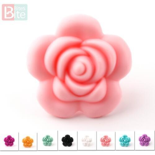 Bite Bites 5PCS Silicone Chewable Rose 3D Baby Accessories DIY Crafts Flower Beads Infant Silicone Teething Beads Baby Teether