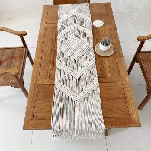 34x200CM Nordic Style Boho Table Runner With Tassels Drop Shipping Hollow Out Macrame Table Runner Boho Wedding Decoration