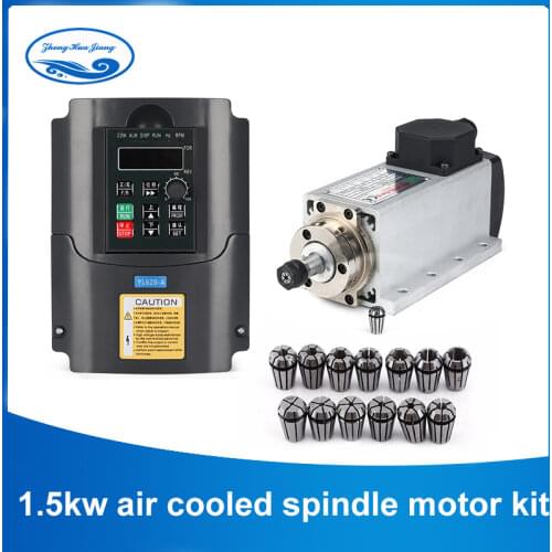 New CNC 1.5kw 220v/110v Square Air Cooling Spindle ER11 1500W Air-cooled Milling Spindle + 1.5KW VFD Inverter + 13pcs/set ER11
