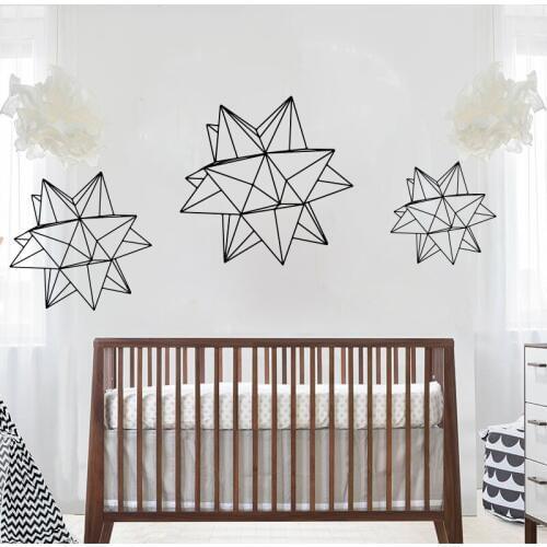 Geometric Origami Star Wall Sticker Kids Room Bedroom Set of 3 Abstract Geometric Star Wall Decal Living Room Children Decor