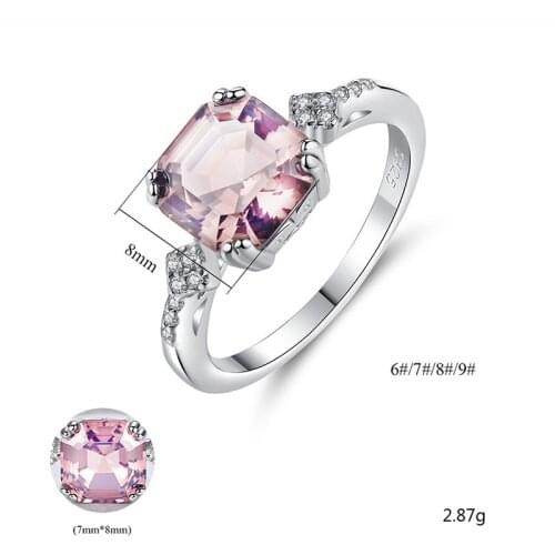 Hot Sale 100% 925 Sterling Silver Ring 7X8MM Morganite Gemstone Rings for Women Wholesale Wedding Party Finger Drop Shipping
