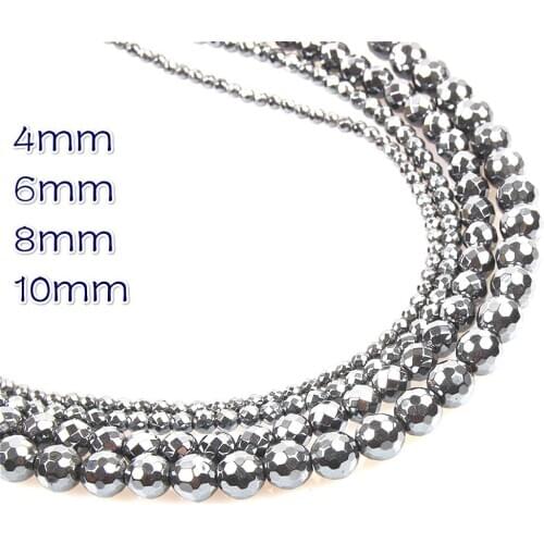 Natural Stone Hematite Faceted Beads 4-10mm Faceted Earth Beads Jewellery Making DIY Necklace Bracelet Earring Accessories16Inch
