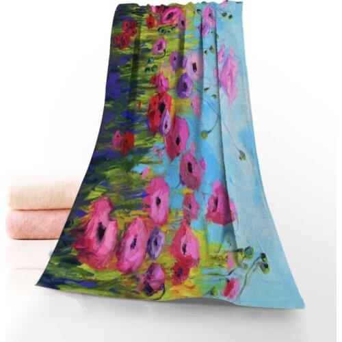 Flowers Poppy Towel Printed Cotton Face/Bath Towels Microfiber Fabric For Kids Men Women Shower Towels 70X140cm