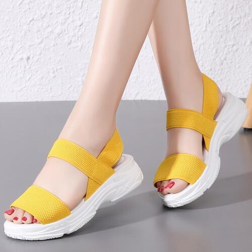 Stretch Fabric Women Sandals Platform Sandals for Woman Thick Heel 4.5cm Summer Soft Womens Shoes 9 Colors Plus Size 35-45